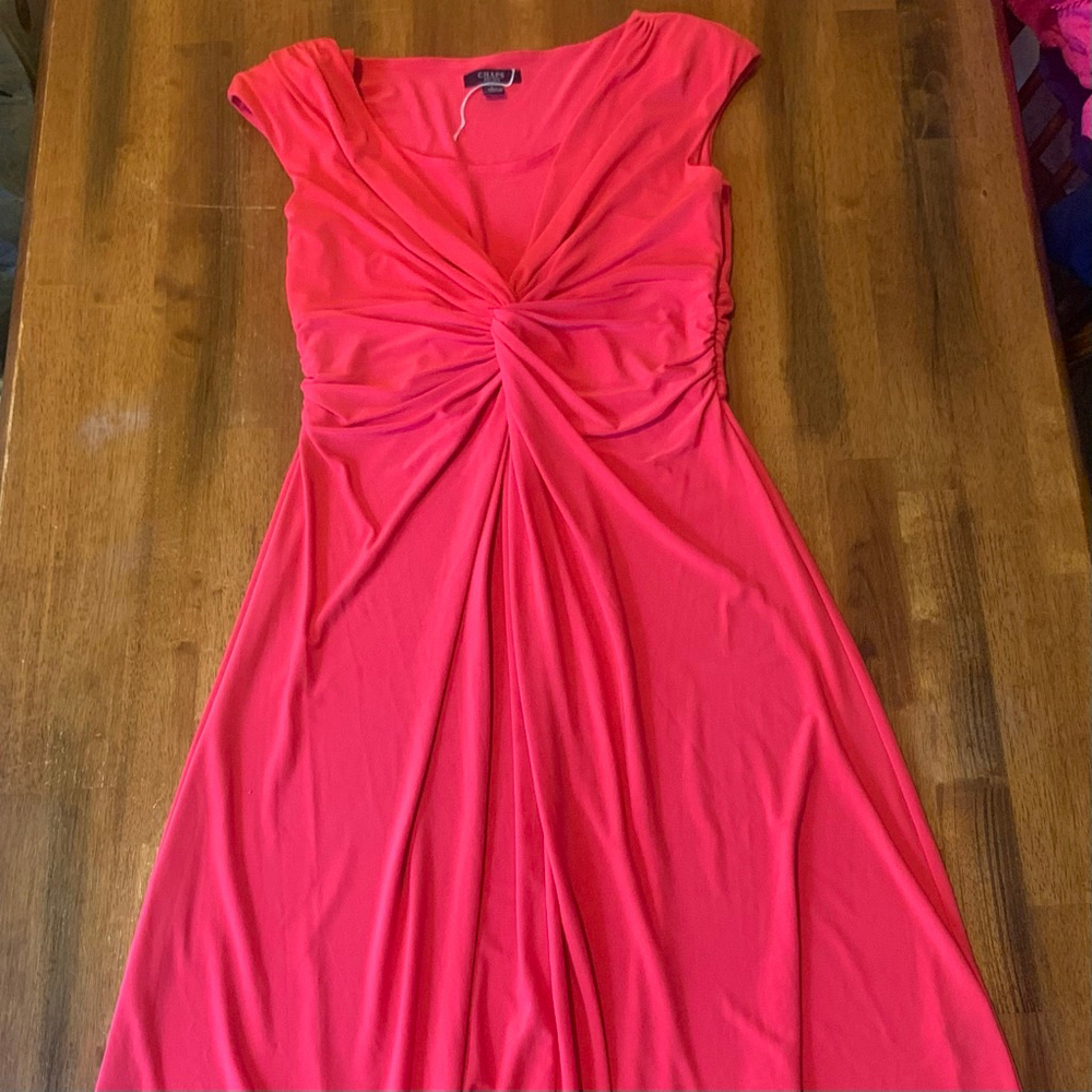 Chaps Dress NWOT Large Coral Twist Knit Front Shortsleeved